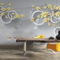 Fototapet Large Yellow Magnolia Flowers on the Branches